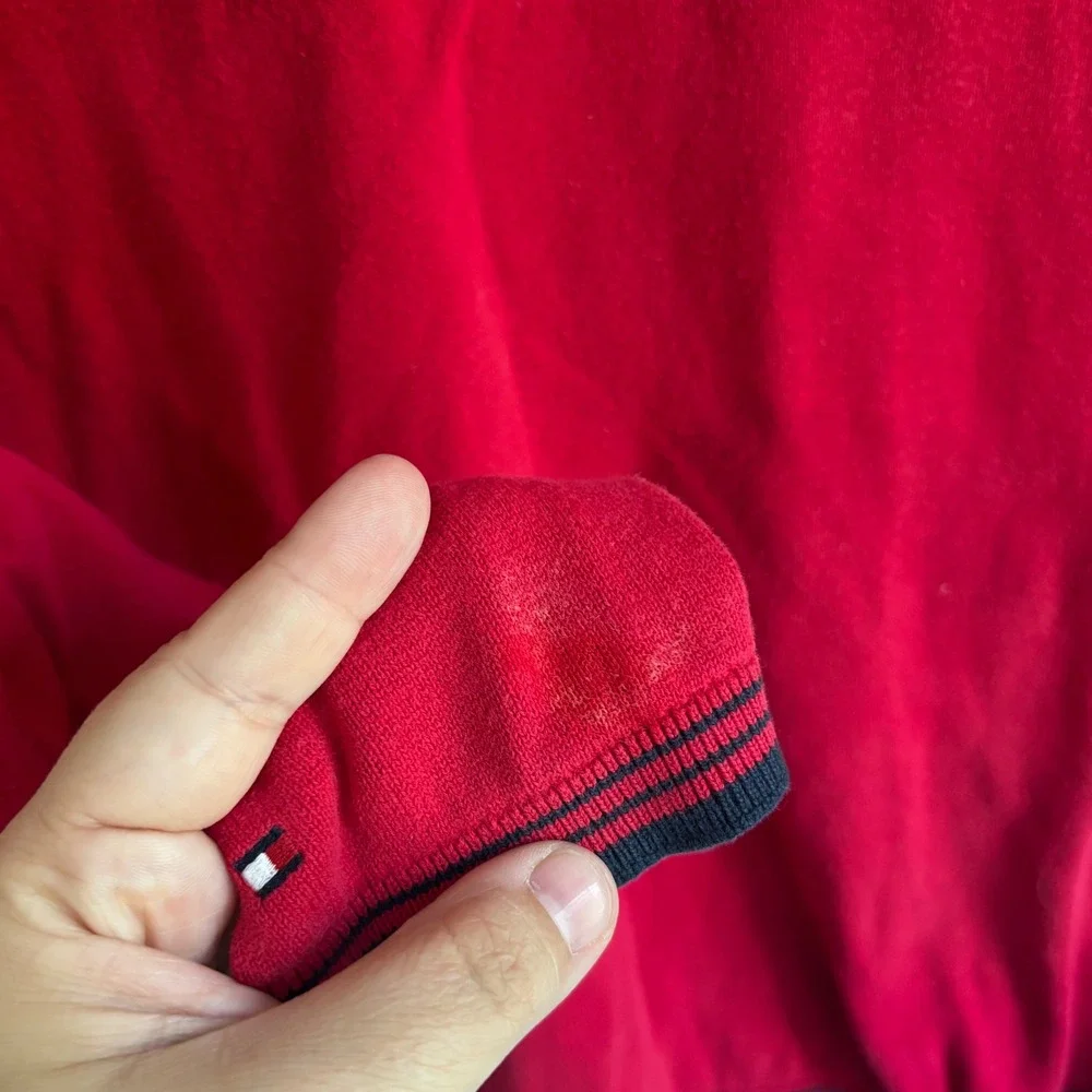 Tommy‎ Hilfiger Red V Neck Heart Logo Long Sleeve Sweater Women's L G - Picture 6 of 6